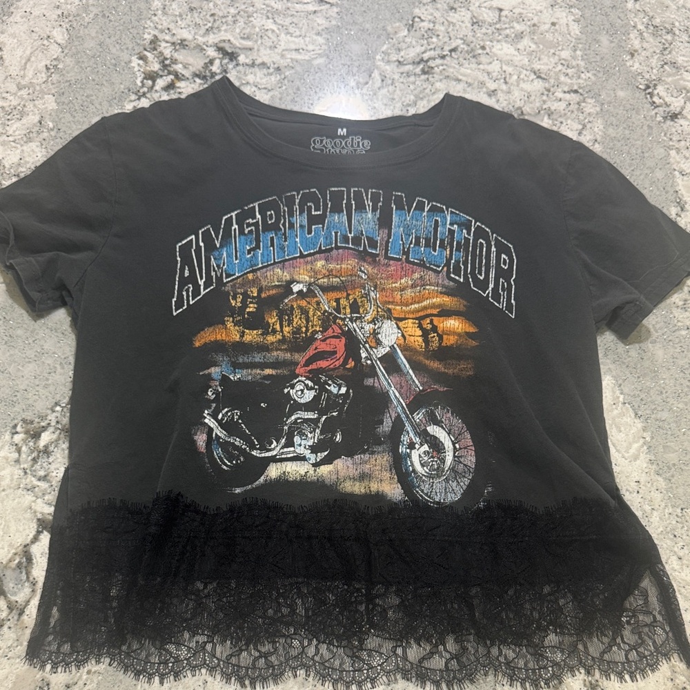 American Motor Black Lace Hem Tee
